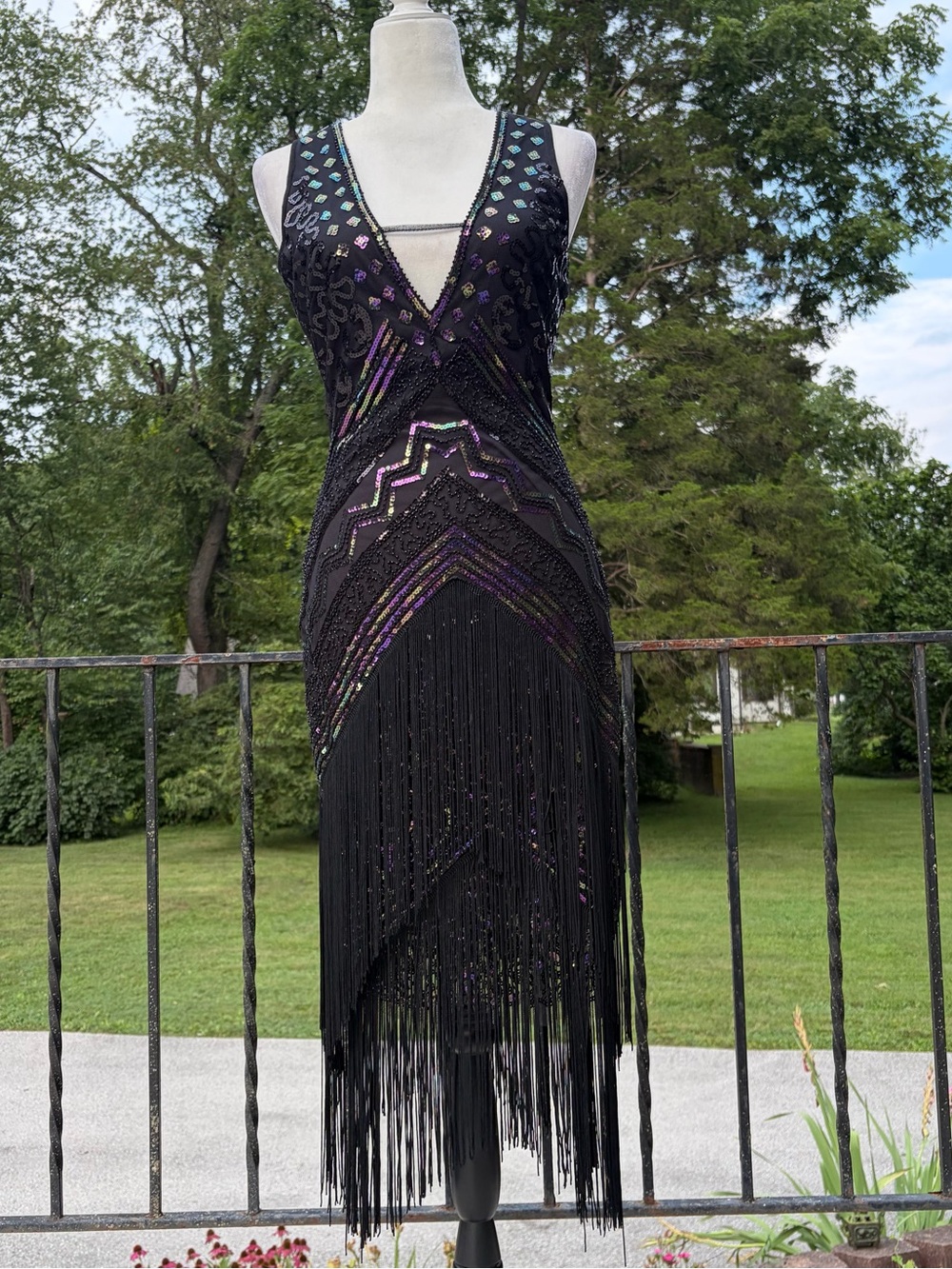 BABEYOND Flapper Great Gatsby 1920s Costume Dress Sequin Fringe Womens Small NWT
